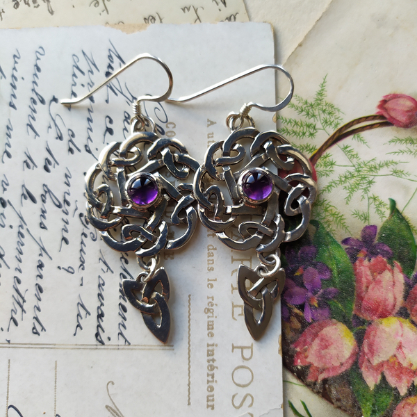 Grandes boucles d'oreilles celtiques - améthystes
