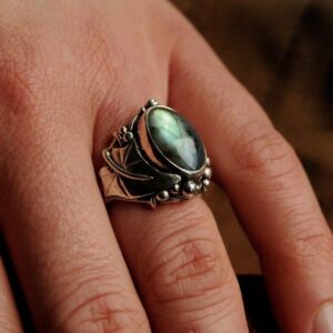 bague feuilles labradorite