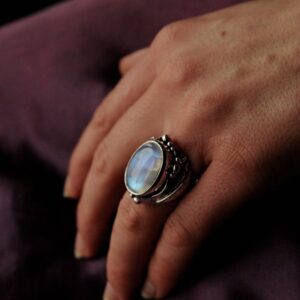 bague feuilles labradorite blanche